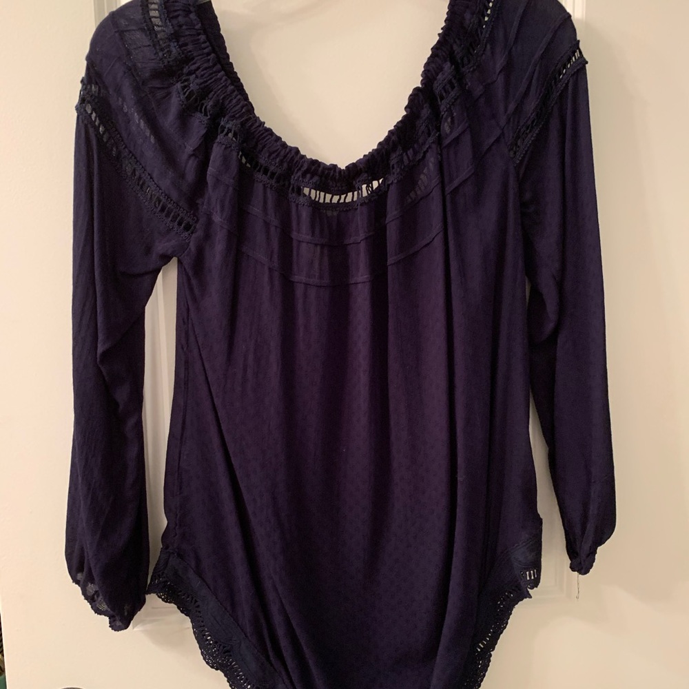 Kori America blue top with high low hem